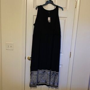J. Jill Black Maxi Dress Blue & white Floral Hem NWT